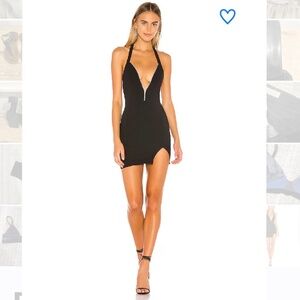 Superdown Black Greta Mini Zip up Halter Mini Dress Size Small